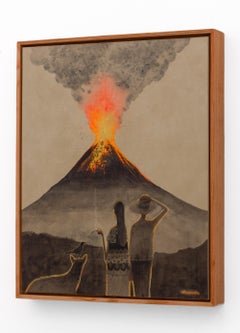 "Well... Shit." Watercolor Landscape With Volcano Eruption