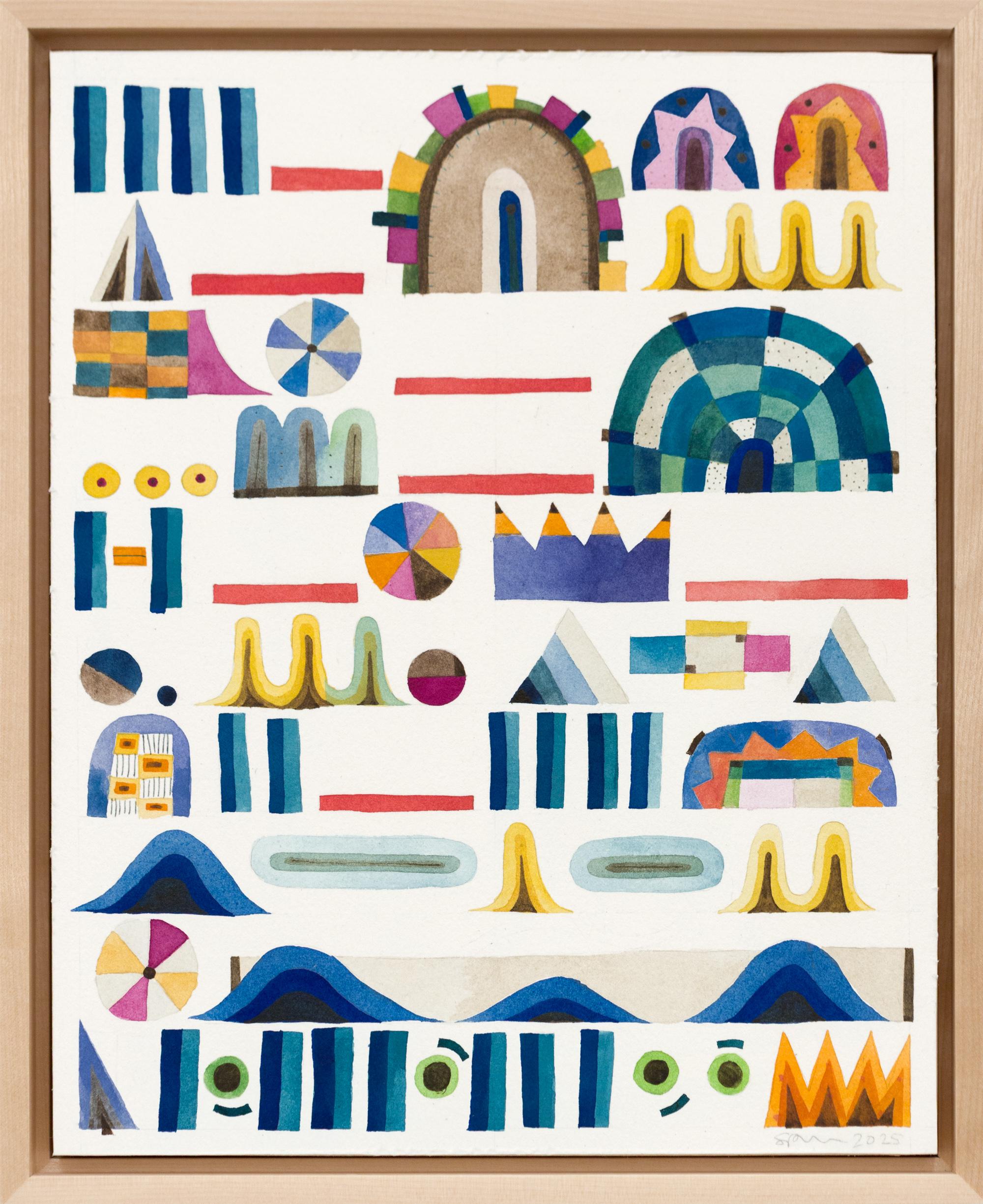 Sophie Roach Abstract Painting - "Thump Thump" Synthesized Geometric Elements, Abstracted Patterns