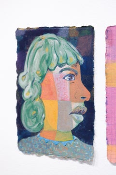 "Can't Be Bothered With Details (Diptych)" Figure in Profile with Pastel Pattern