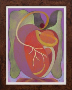 "Tendrils, Sleepy Orange", Abstract Anatomical Heart with Botanical Elements