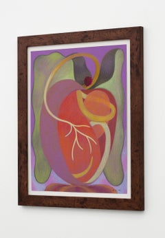 "Tendrils, Sleepy Orange", Abstract Anatomical Heart with Botanical Elements
