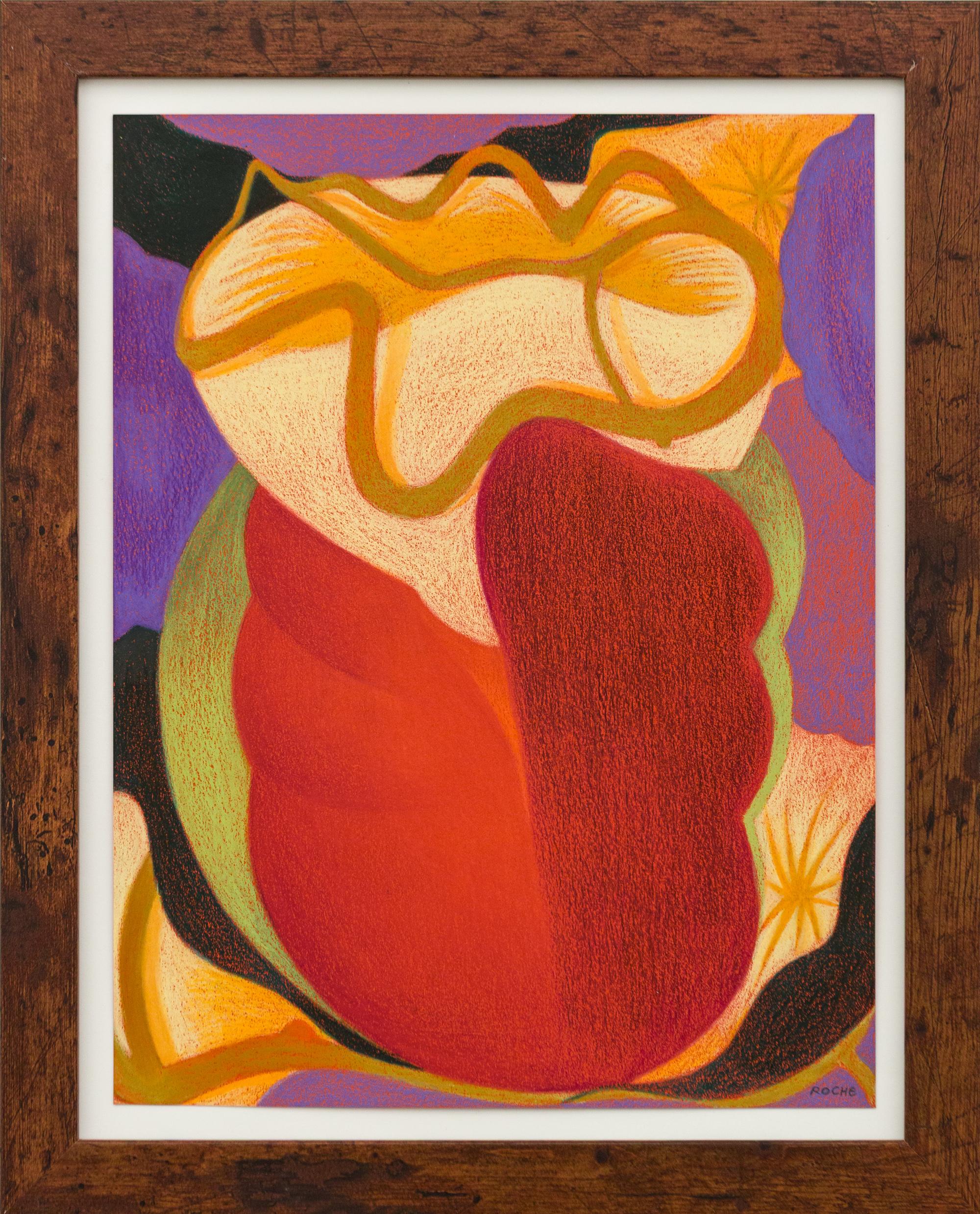 "Zarcillos, bayas de terciopelo", formas orgánicas dibujadas al pastel por Roche Cruchon