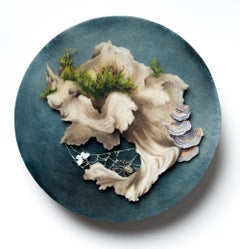 "Nest 2", Round Botanical Nest Panel with Spiderweb and Layered Paper Forms