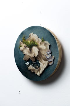 "Nest 2", Round Botanical Nest Panel with Spiderweb and Layered Paper Forms