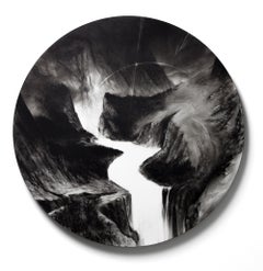 "Eonian", Circular Landscape with Waterfall and Mountain Pass