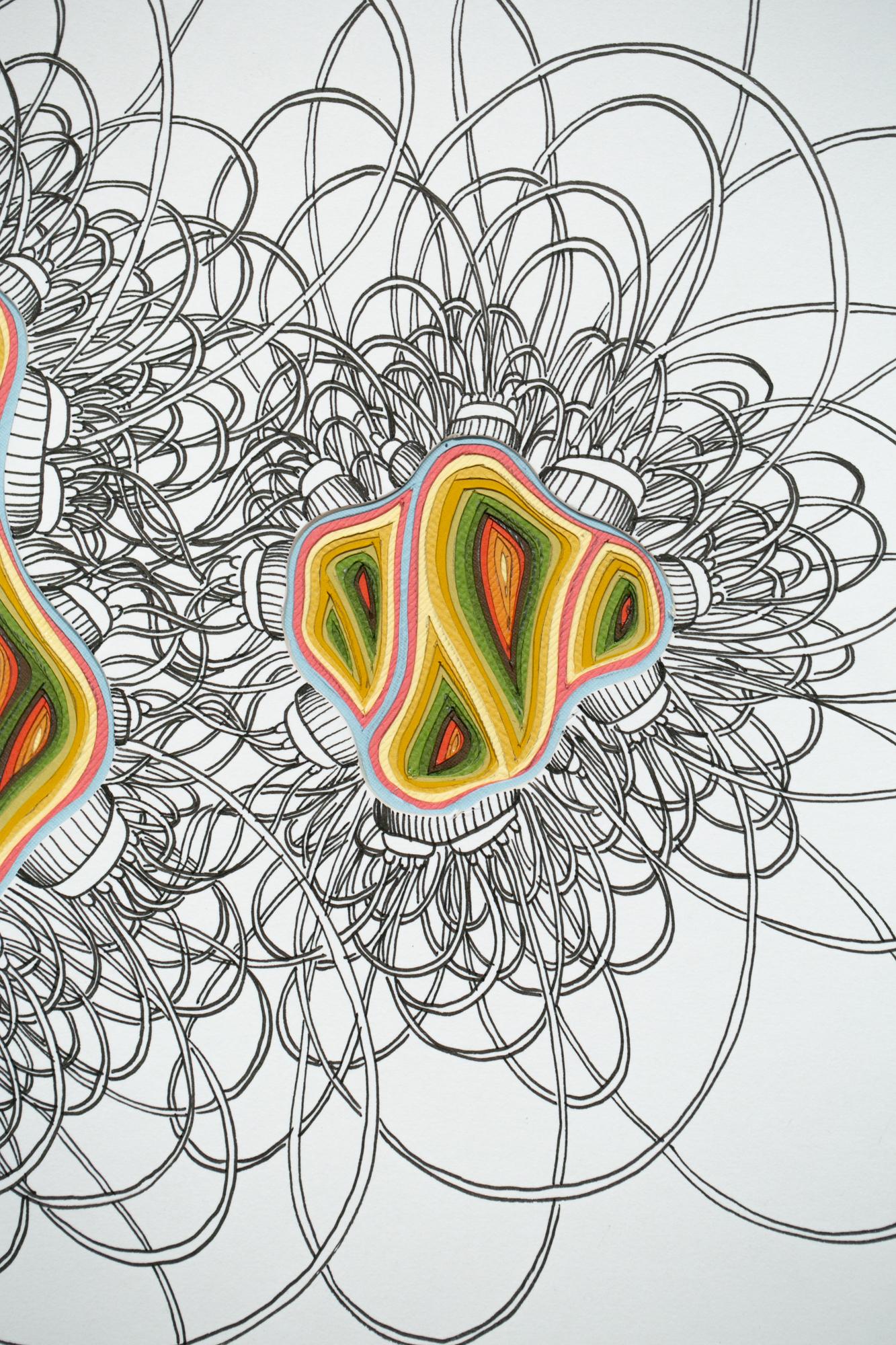 Zeichnung und geschichtete Papierskulptur „Double Diddle Phlebotomy Movement #2“ (Grau), Abstract Sculpture, von Charles Clary