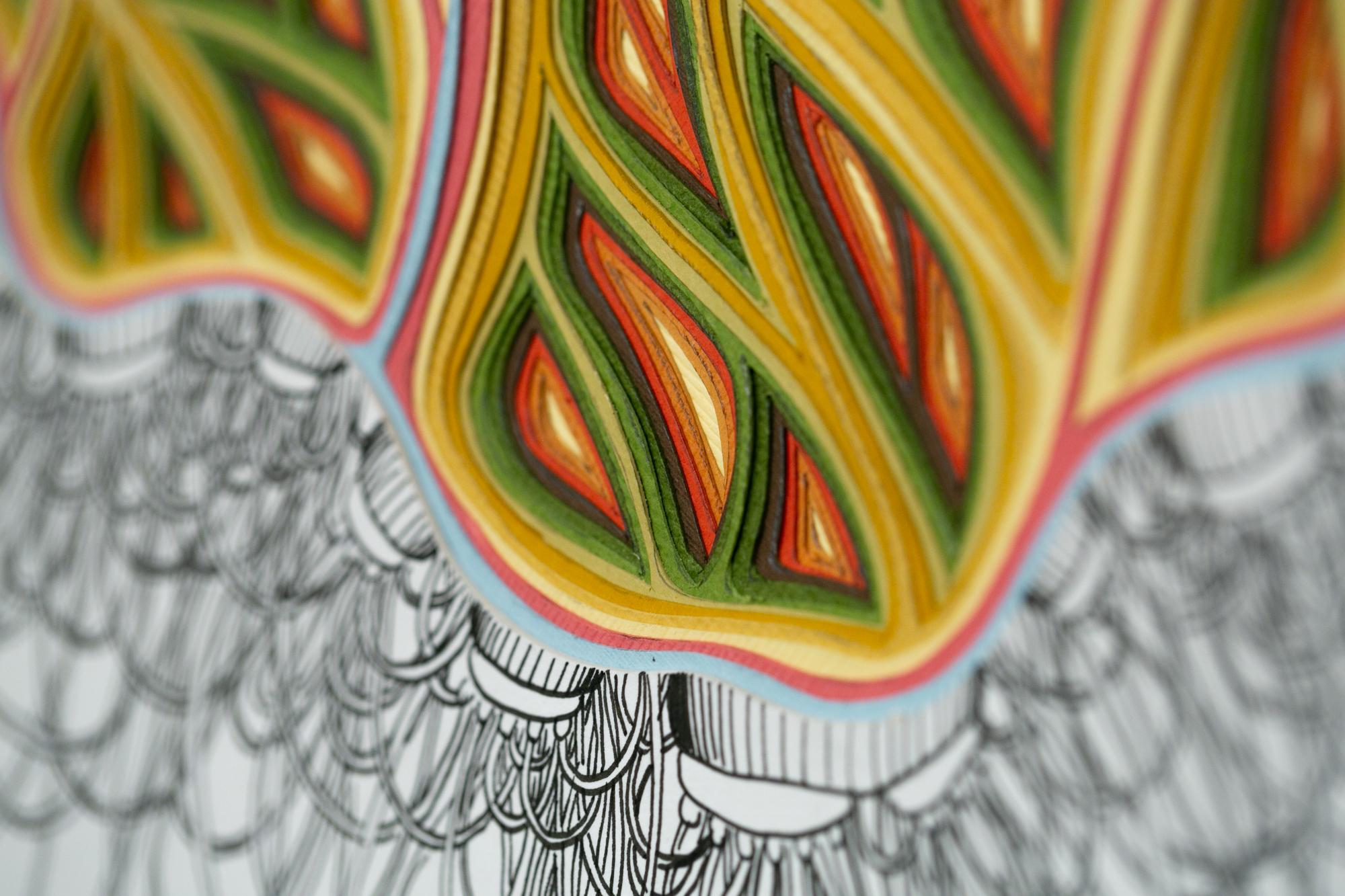 Original mehrfarbiges handgeschnittenes Papier und Tinte auf Illustration Board geschichtet Papier Skulptur von Charles Clary Messung 16 