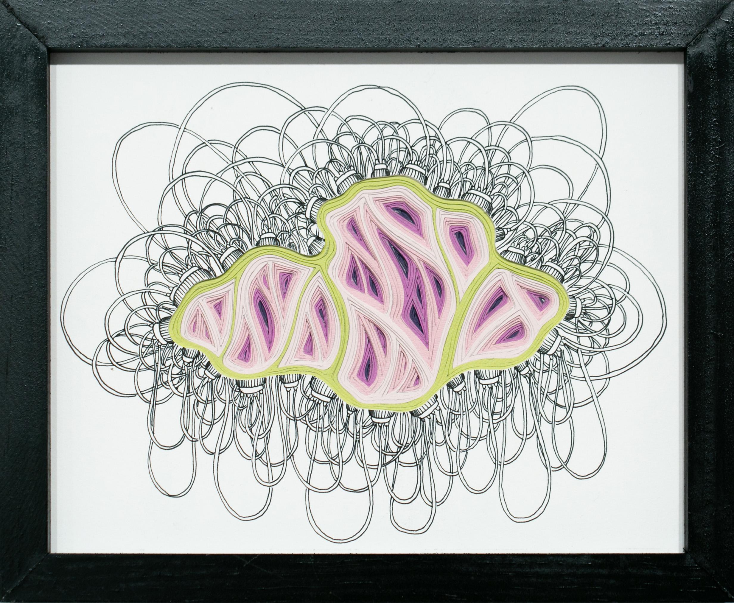 Charles Clary Abstract Drawing - "Double Diddle Phlebotomy Movement #5" drawing and layered paper sculpture