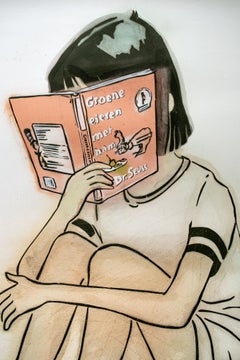 "Groen Eieren Met Ham - Dr. Seuss", Girl Reading Green Eggs and Ham Stencil