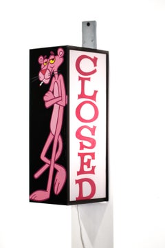 Pink Panther:: offen / geschlossen:: handgemaltes Schild mit Licht