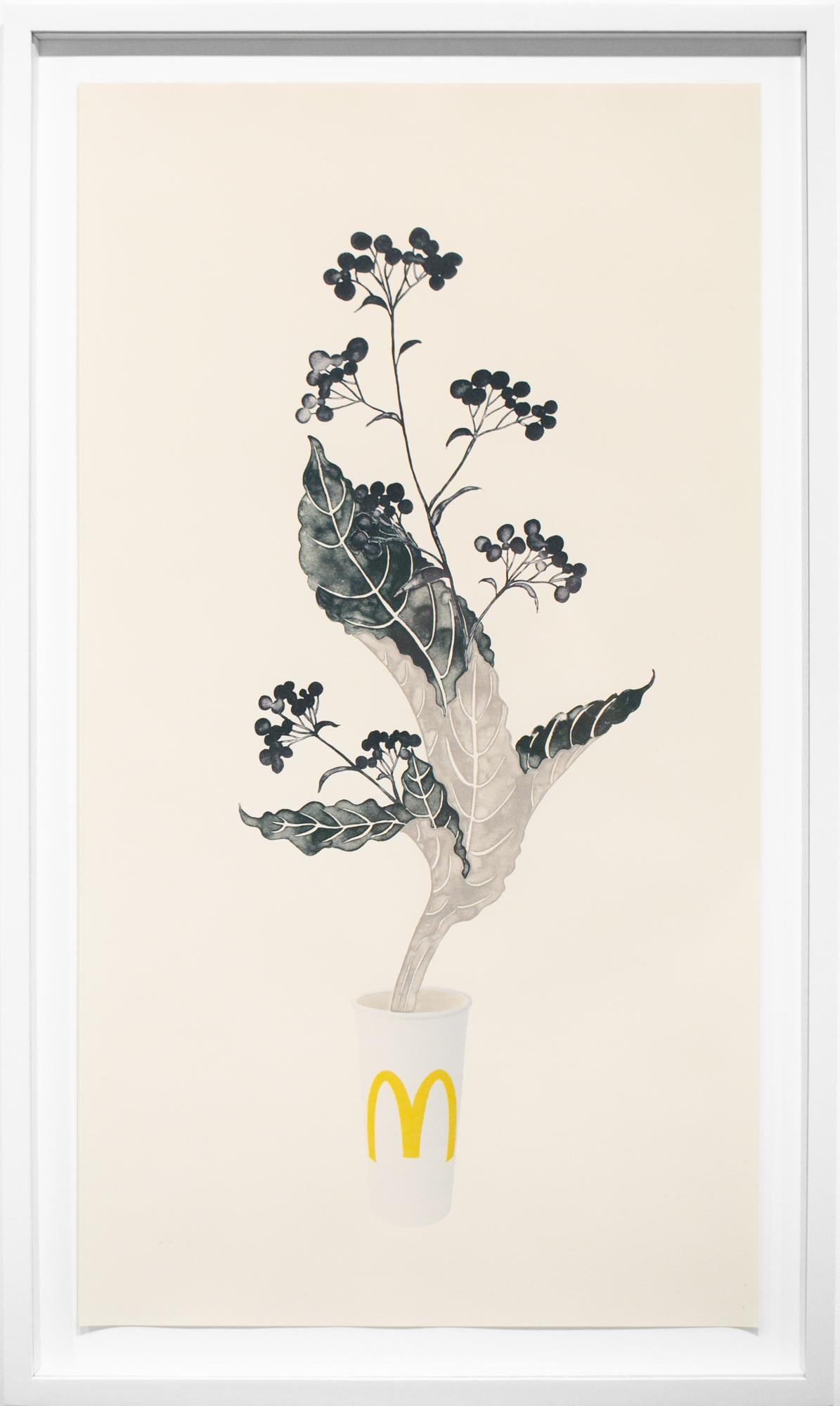 Yoonmi Nam Still-Life Print - "M", Lithograph, Floral, Nature, Fast Food, Plant, McDonalds, Beige, Grey