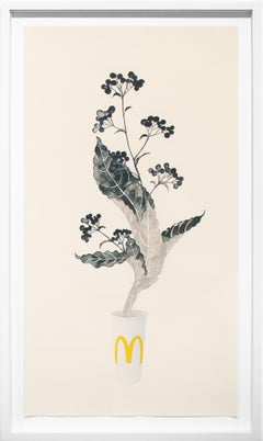 "M", Lithograph, Floral, Nature, Fast Food, Plant, McDonalds, Beige, Grey