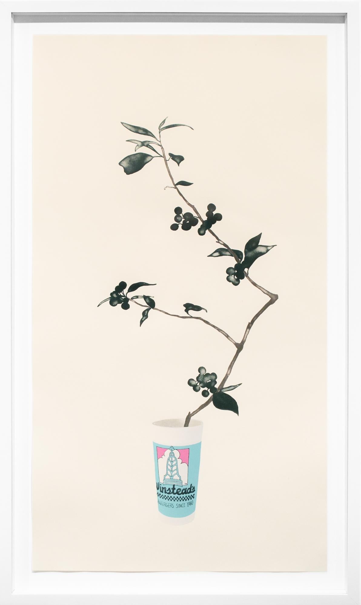 Yoonmi Nam Still-Life Print - "Winstead's", Floral, Fast Food Container, Lithograph, Beige, Grey, Blue, Pink