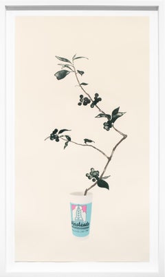 "Winstead's", floreale, contenitore per fast food, litografia, beige, grigio, blu, rosa