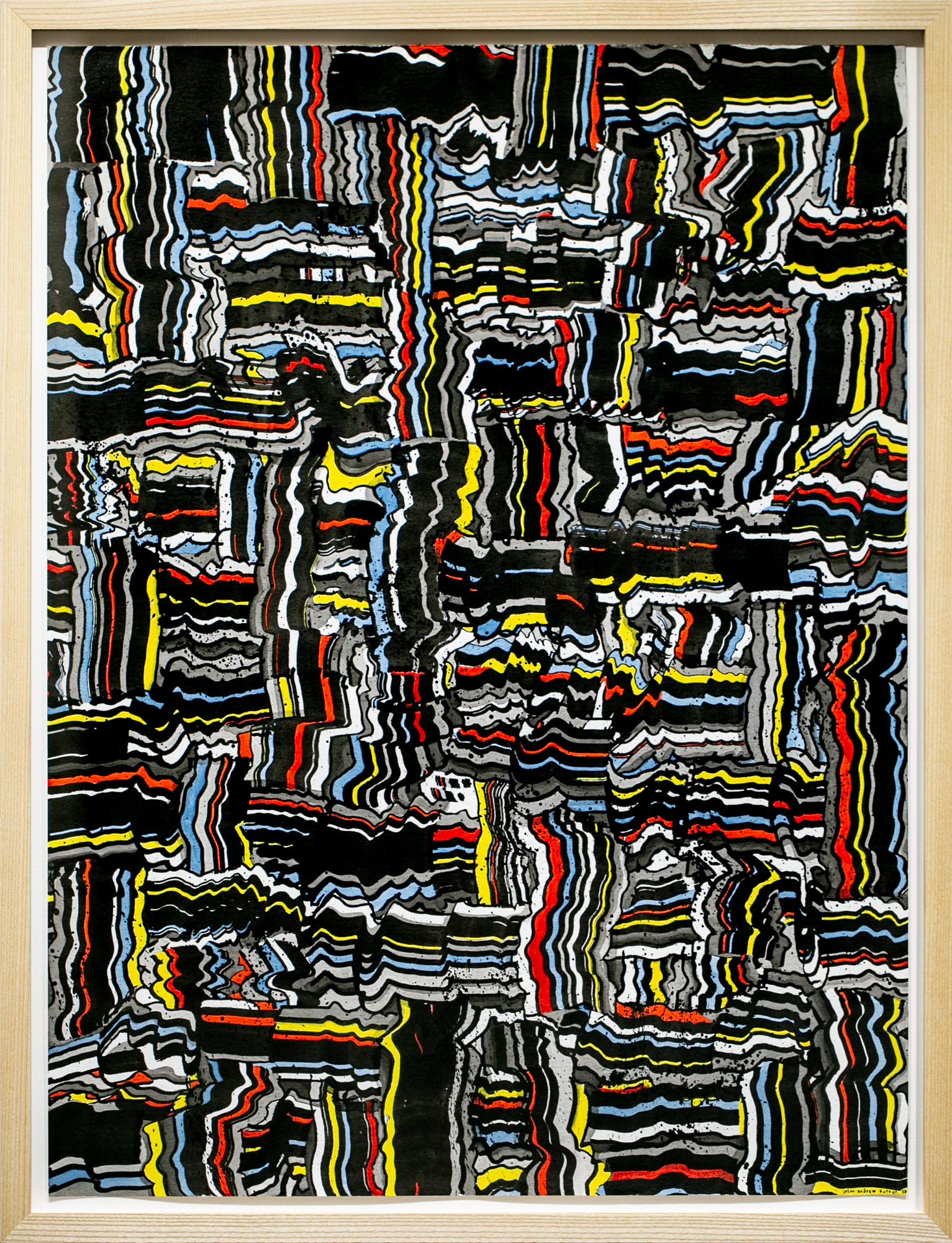 Jason Andrew Turner Abstract Painting – ""Spit Out All My Air"", Abstraktes Gemälde und Zeichnung, farbenfrohes, schwarzes