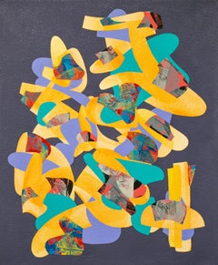 « Sans titre 190903 », peinture abstraite colorée à l'acrylique, grise, orange, énergique