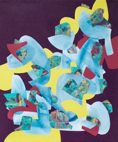 ""Untitled 190907", peinture abstraite à l'acrylique sur toile, gestuelle, violette, bleue
