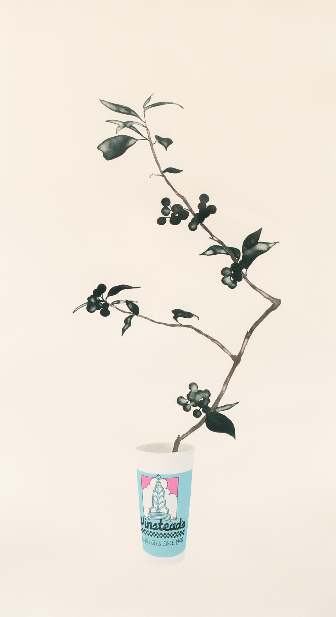 Yoonmi Nam Figurative Print - "Winstead’s" Unframed, Lithograph Print, Floral, Plant, Fast Food Cup