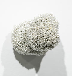 "Tickler #1", White Abstract Corsage Pearl Pin Wall-Hanging Sculpture