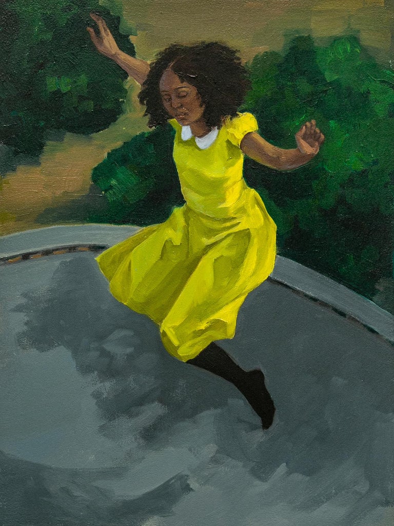 Zoe Hawk "Trampoline No.2", Figurative Oil Painting on Panel For Sale