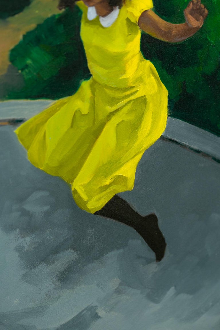Zoe Hawk "Trampoline No.2", Figurative Oil Painting on Panel For Sale
