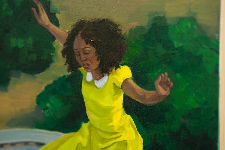 Zoe Hawk "Trampoline No.2", Figurative Oil Painting on Panel For Sale