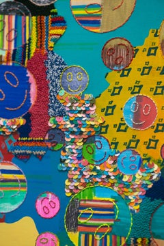 "Mask On, You’re Happy Now", Brightly Colored, Rainbow, Abstract, Mixed Media