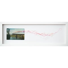 "Runaway Train", Surreal Hand-Embroidered Vintage Postcard, Transportation