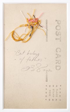 Photographie vintage brodée à la main « Cat Baby With Father » (Bébé avec père),