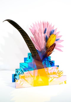 "Steps Vase", Colorful Geometric Translucent and Reflective Vase