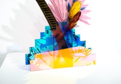 "Steps Vase", Colorful Geometric Translucent and Reflective Vase