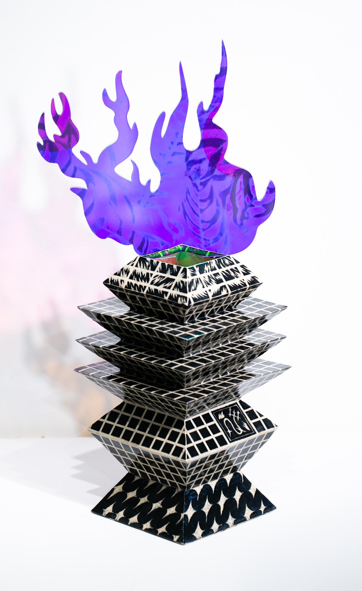 Roxana Azar Abstract Sculpture - "Warrior’s Ritual Vessel with Flame II", Geometric Free-Standing Sculpture, Vase