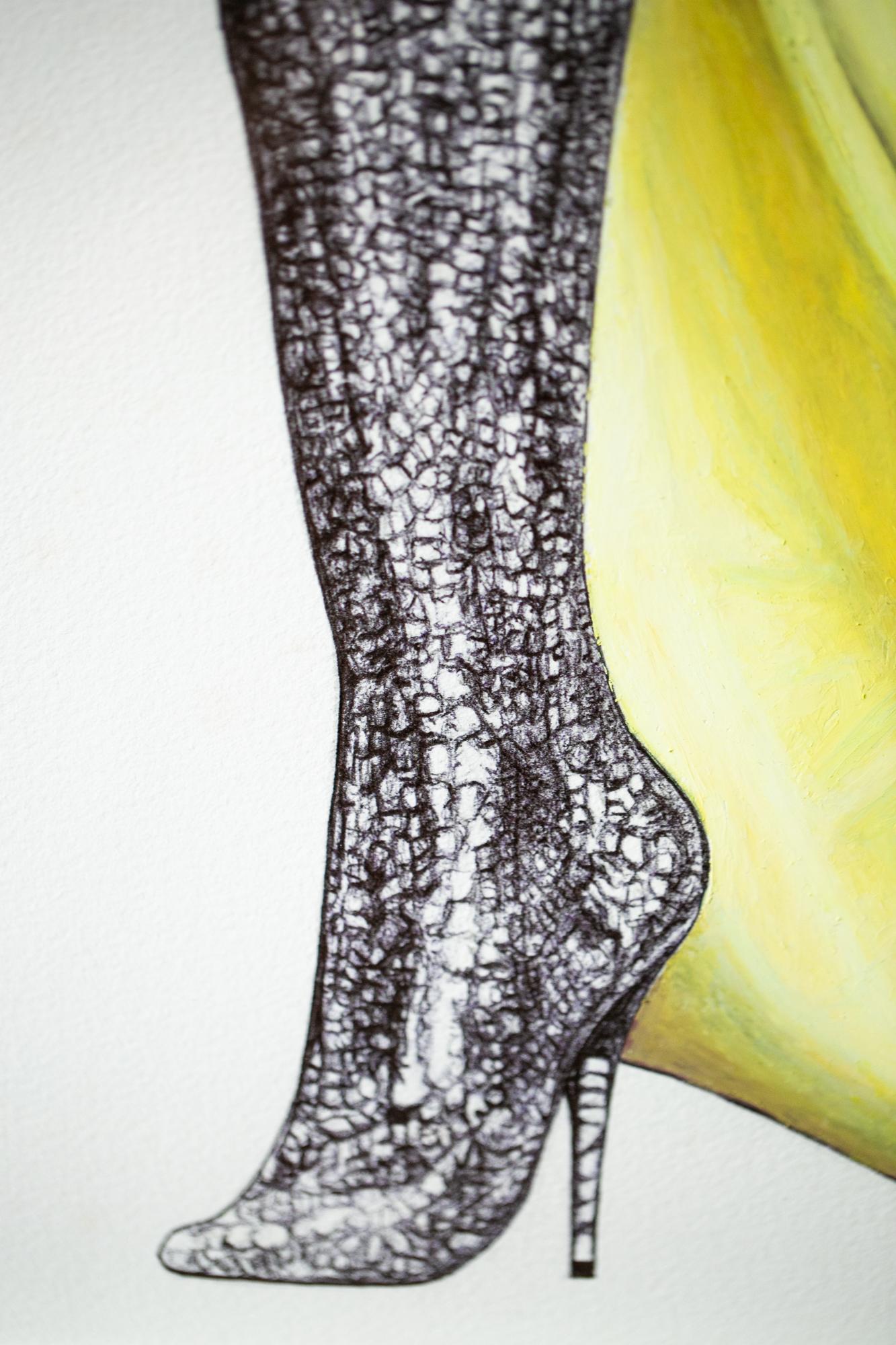 Figurative Öl-Pastell- und Stiftzeichnung von Beinen, Michelle Obama, „(Un)Becoming“ (Zeitgenössisch), Art, von Lauren Rinaldi