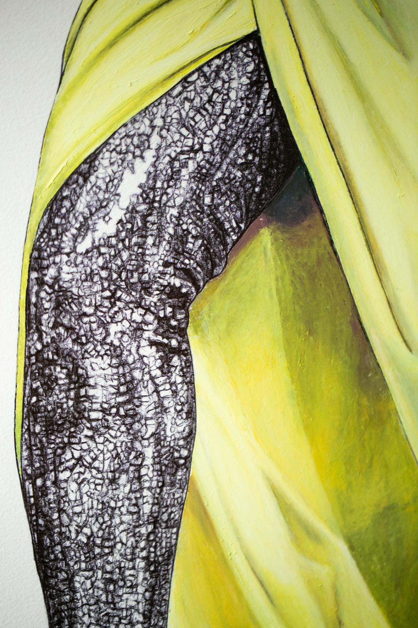 Figurative Öl-Pastell- und Stiftzeichnung von Beinen, Michelle Obama, „(Un)Becoming“ (Beige), Figurative Art, von Lauren Rinaldi
