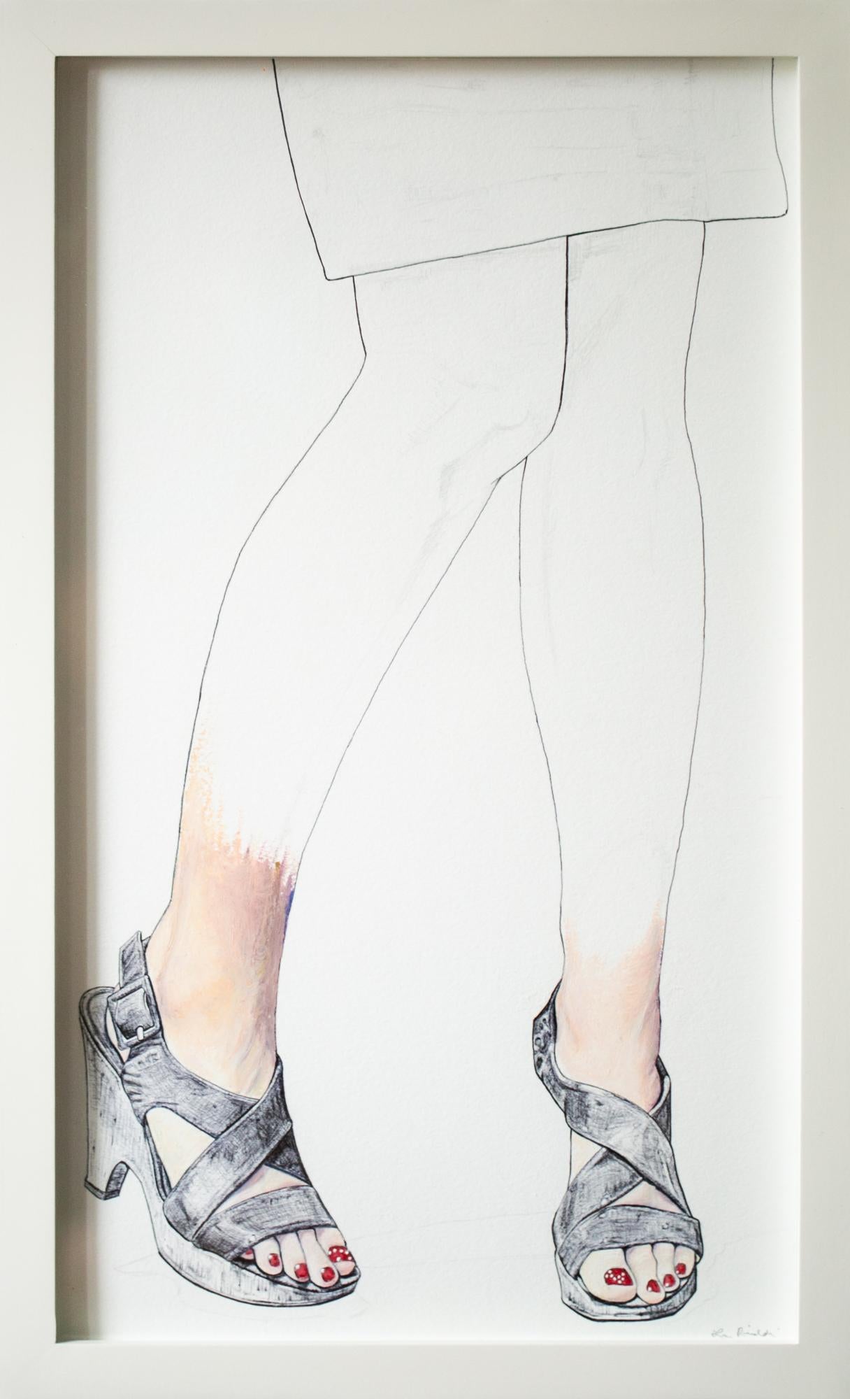 "Polished", Figurative Oil Pastel and Pen Drawing, Portrait of Legs