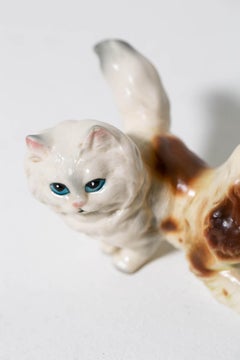 "Persian Spaniels" Repurposed Vintage Ceramic Cat and Dog, Artist Recreation