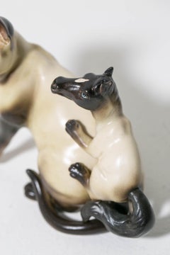 "Siamese Horse Cat with Foal Kitten" Found vintage ceramic animals