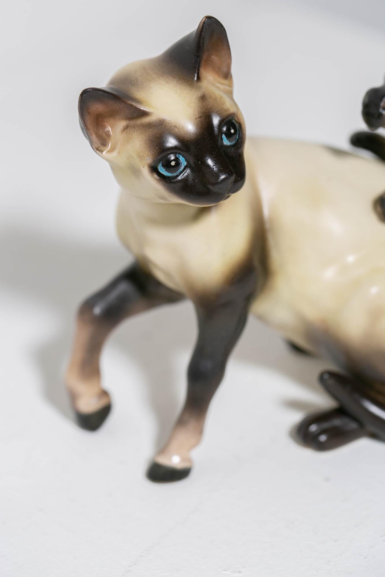 Siamese Horse Cat with Foal Kitten - Gray Figurative Sculpture by Debra Broz