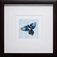 Yellow Billed Magpie Watercolor and Paper Art, Framed, 21st Century