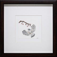 Tufted Titmouse Watercolor and Paper Art, Framed, 21st Century