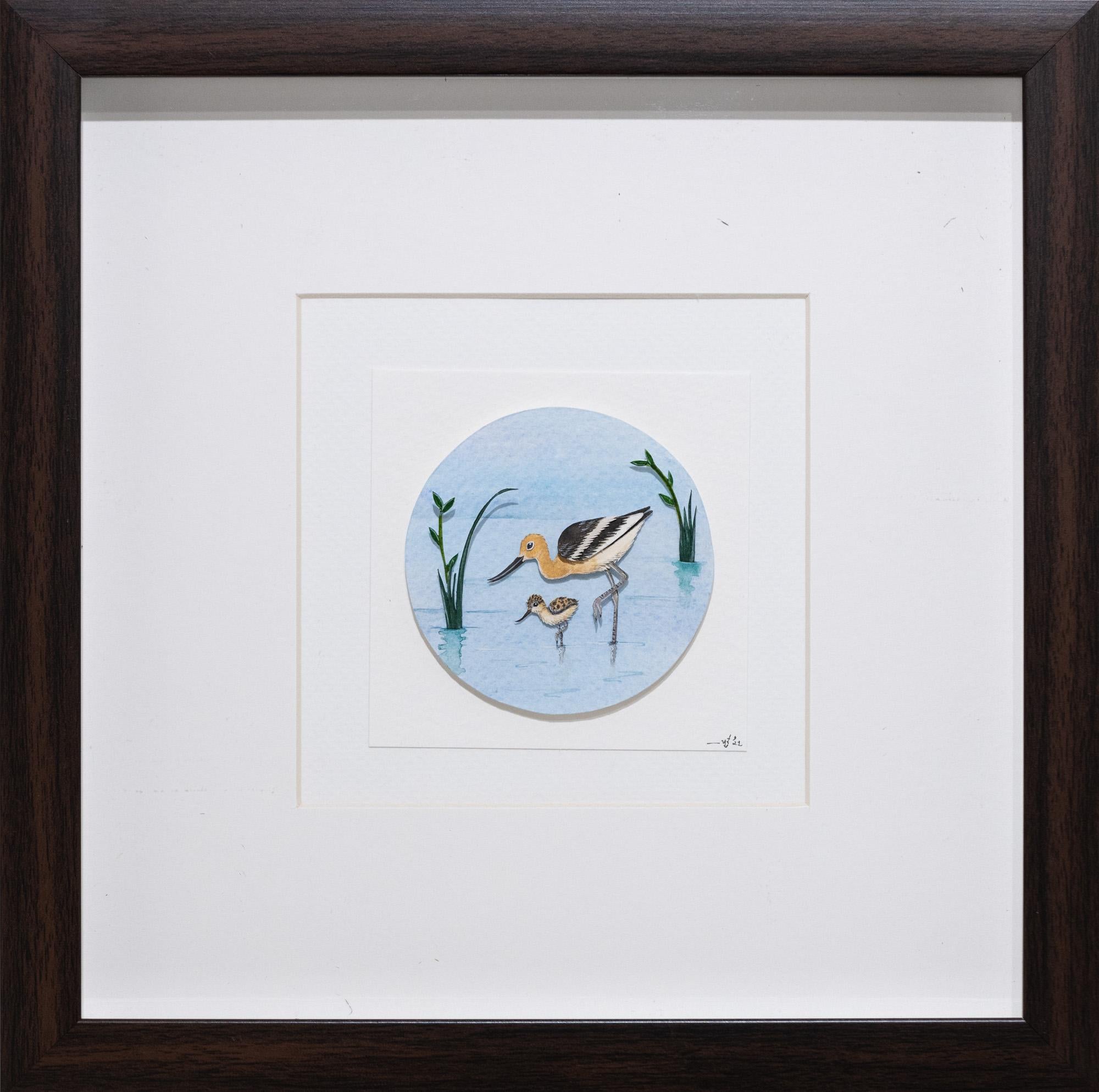 Nayan and Venus Animal Art - American Avocet with chick