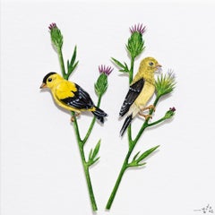 American Goldfinch Watercolor and Paper Art, Framed, 21st Century