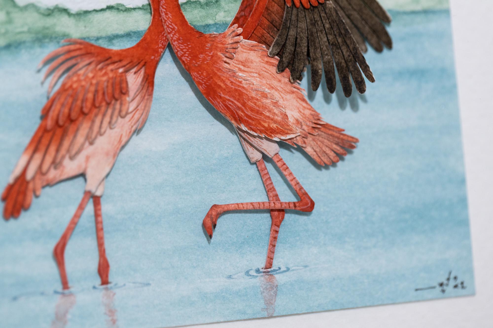 Flamingo américain - Gris Animal Art par Nayan and Venus