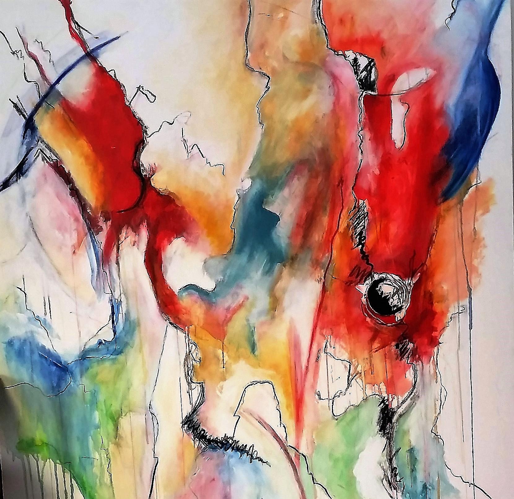 Overlay:  Contemporary Large Abstract Painting - Mixed Media Art by Kate Bell