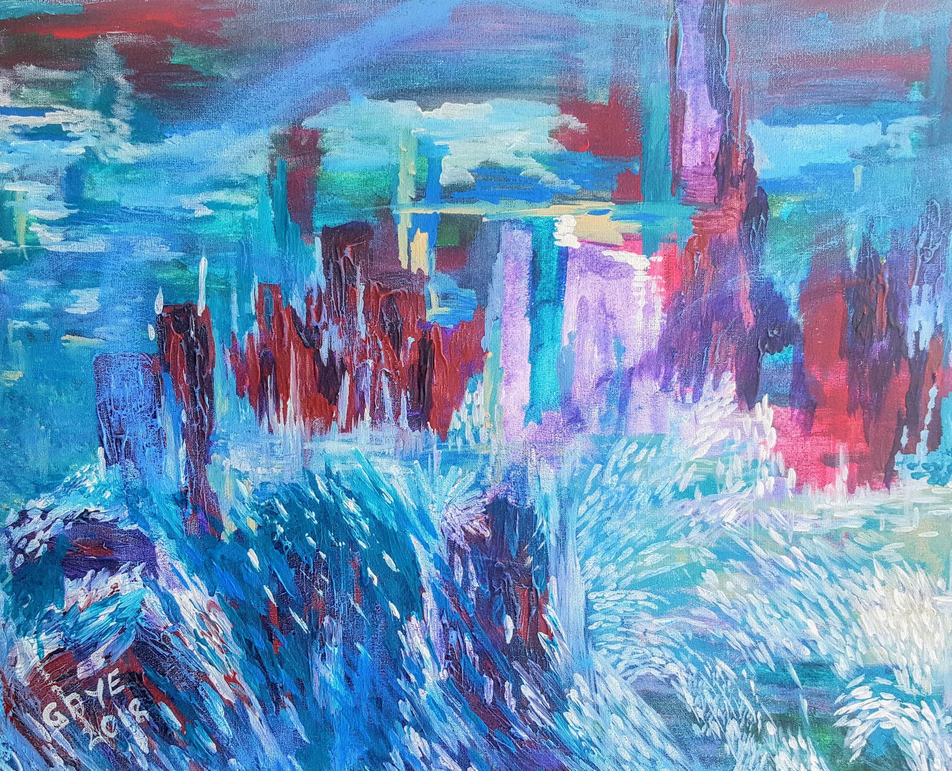 Gaye Daniels Abstract Painting - San Fransisco From Alcatraz. Abstract Expressionist Painting