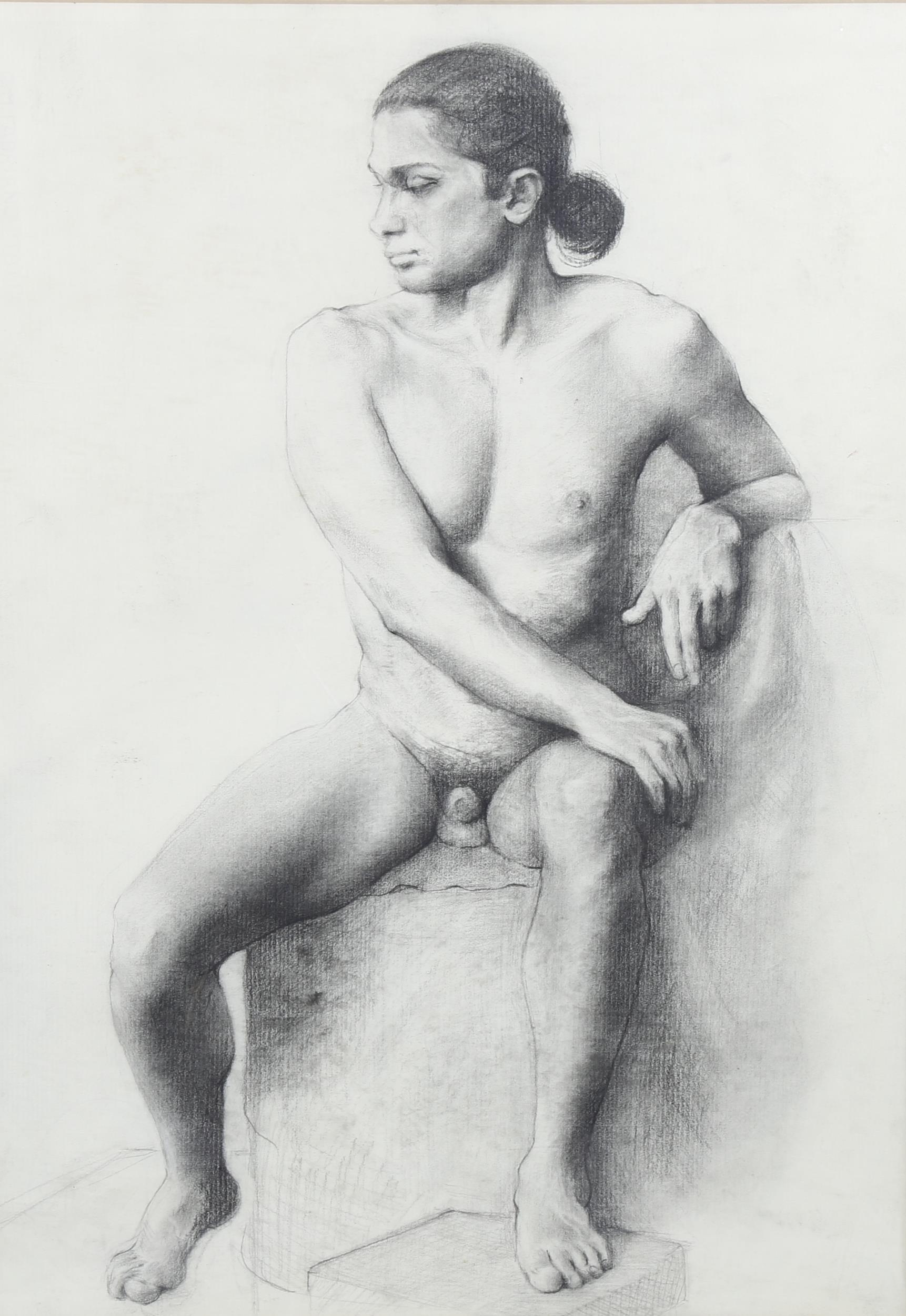 Unknown Nude – Männlicher Akt.  Kohlezeichnung