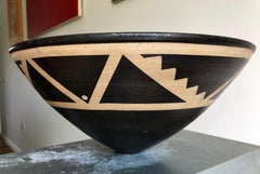 Resist decorated stoneware bowl.