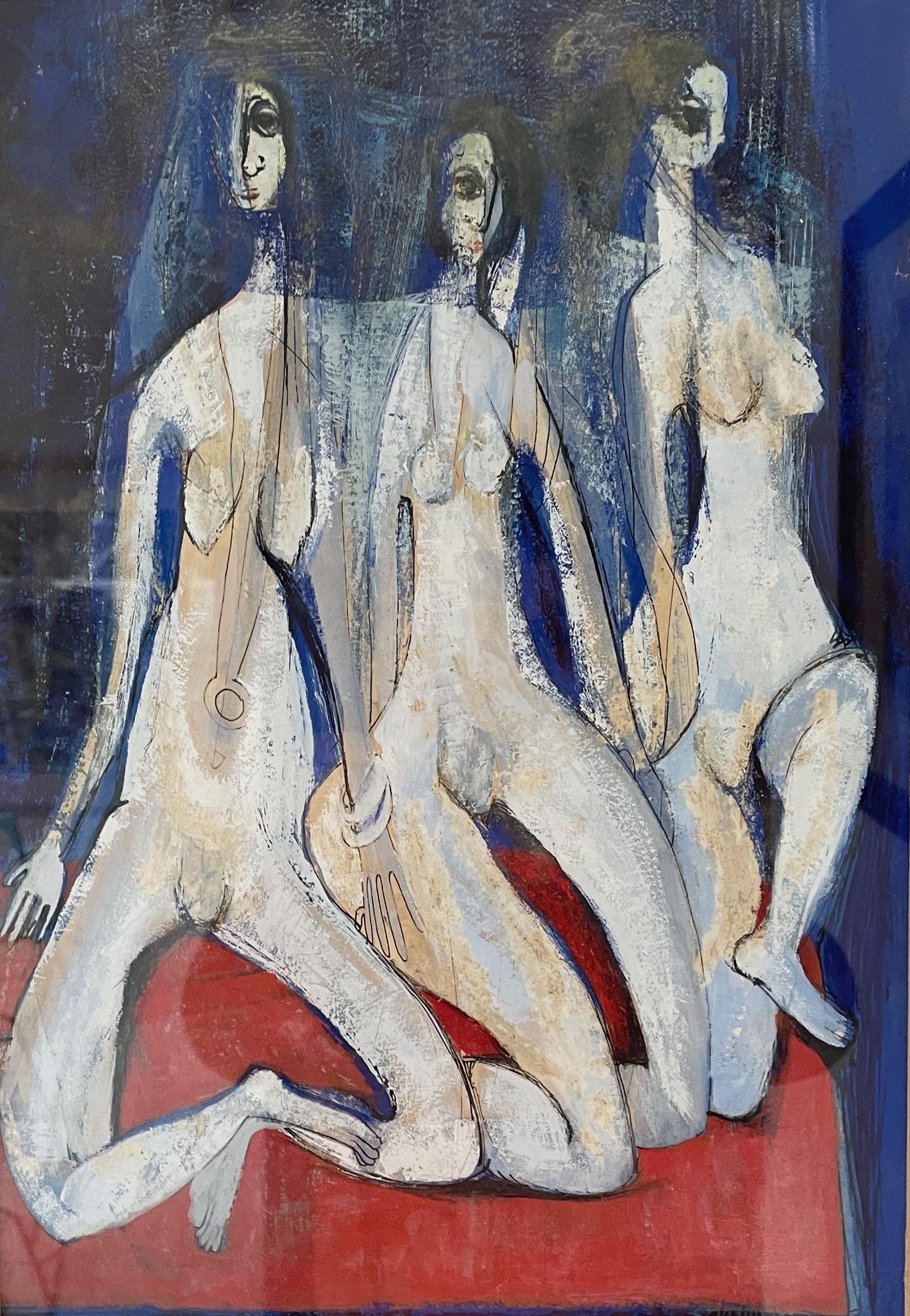 Composition With Figures. Figurative Gouache Painting