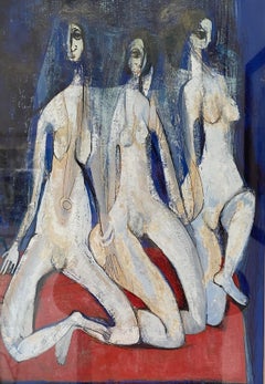 Vintage Composition With Figures. Figurative Gouache Painting