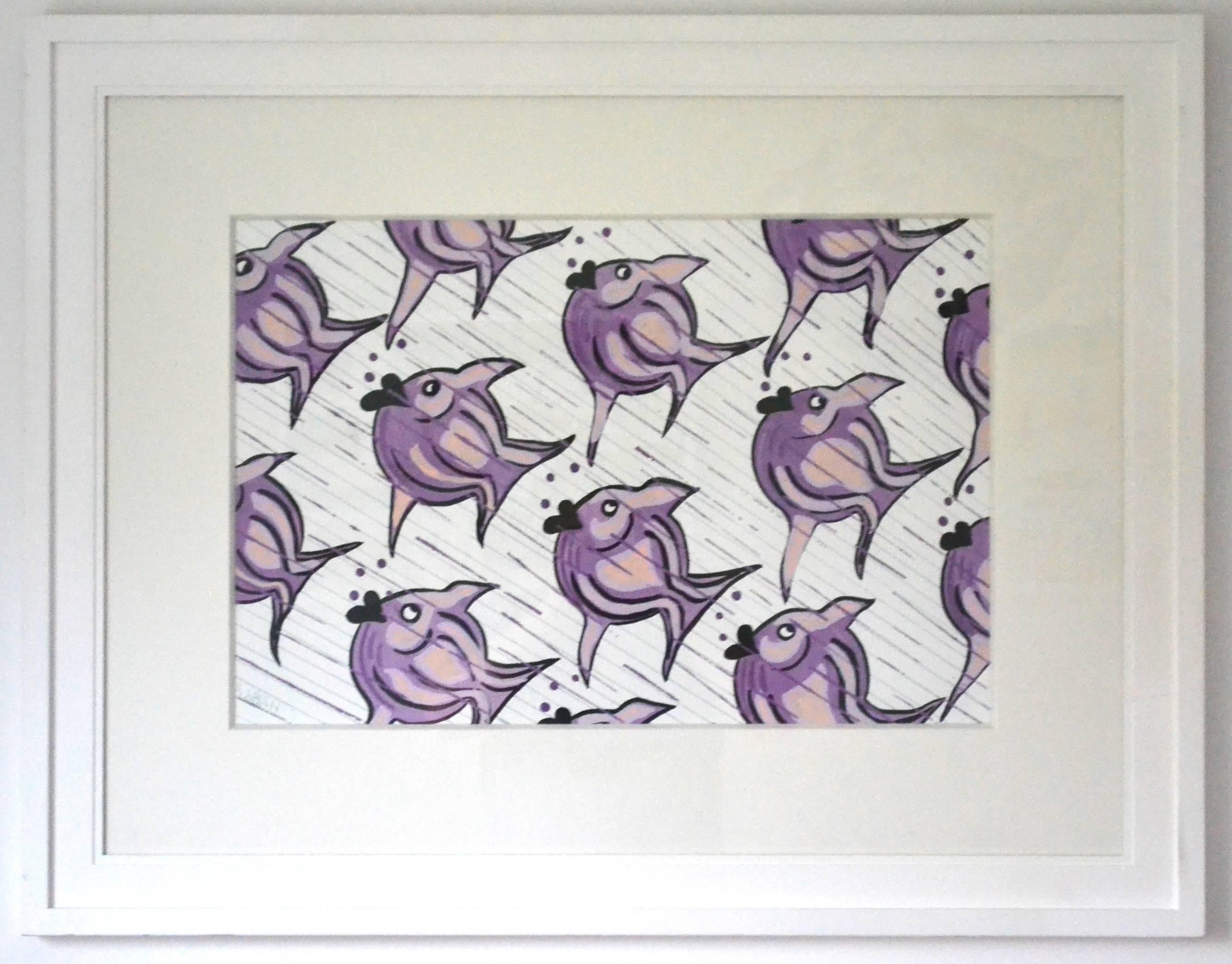 Lilac Fish, Contemporary Watercolor - Art by Walshe